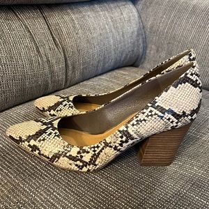 Stacked heel pumps. Snakeskin. Never worn